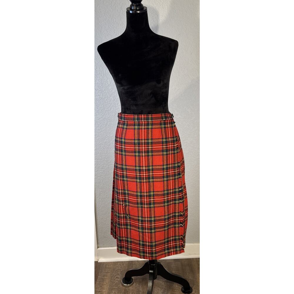 Vintage Pitlochry Pure New Wool Red Plaid‎ Skirt Made In Scotland Academia